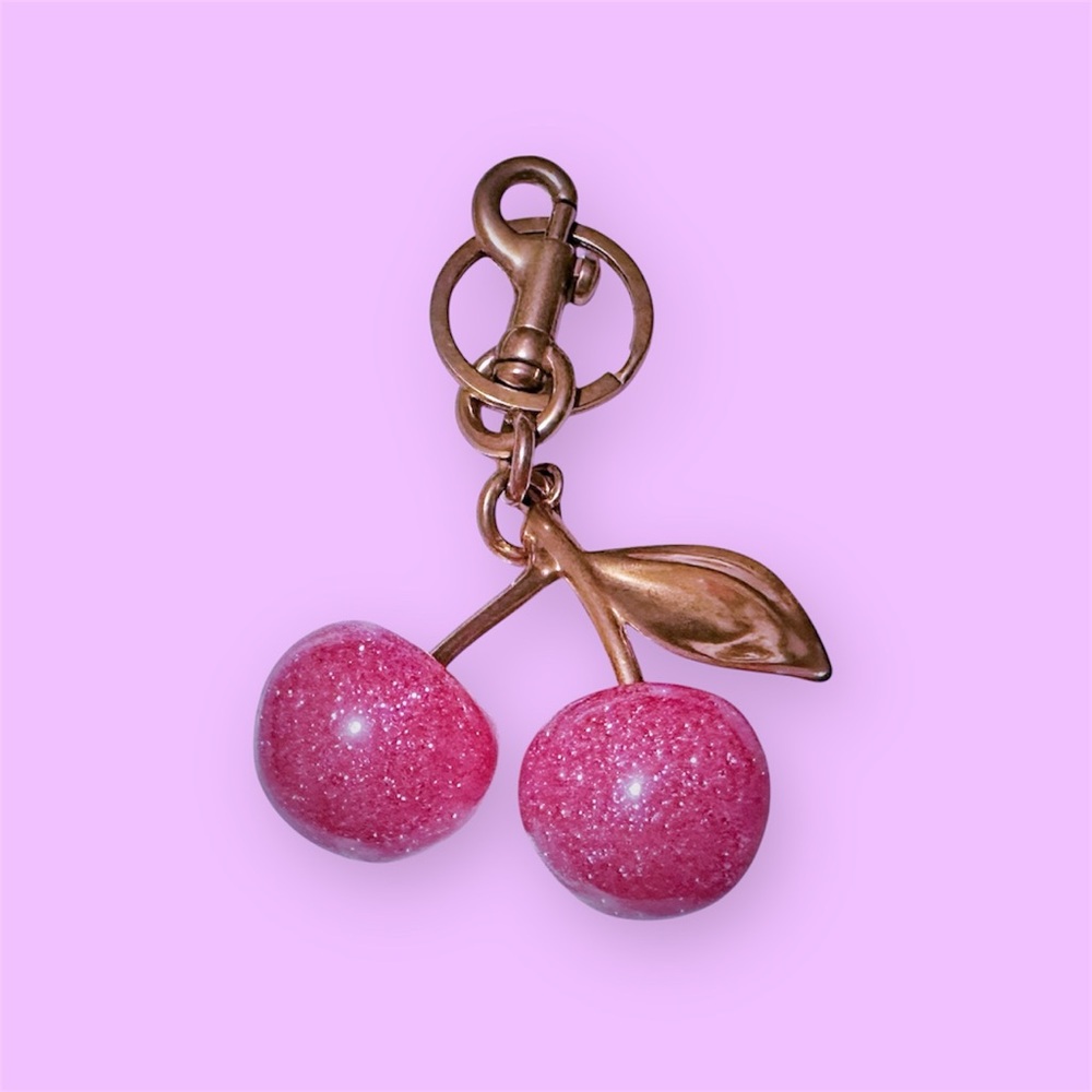 Cherry Keychain with Pink Glitter